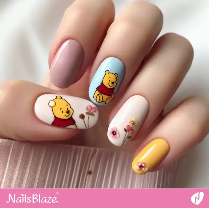 Nails with Winnie the Pooh Accents | Cartoon Nails - NB2882